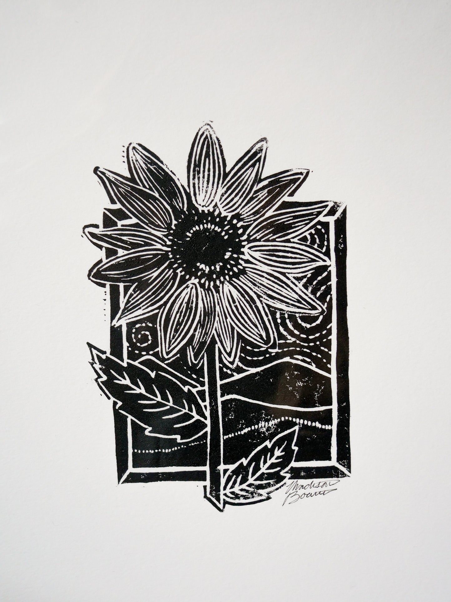 Sunflower in the Window Lino Print
